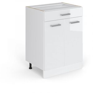 Meuble Bas Universel R-Line, 60 Cm Avec Tiroirs, Sans Plan De Travail, Blanc Haute Brillance, Vicco