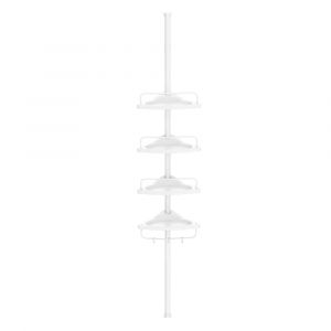 Songmics Étagère Douche sans Perçage à 4 Niveaux, 85-305 cm, Rangement Salle de bain Télescopique, Étagère Angle, Blanc