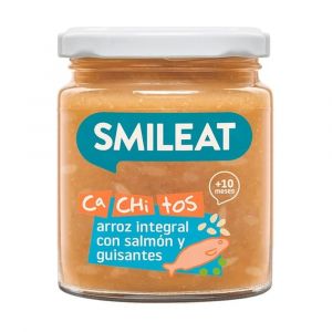 Jarra com pequenos peda&ccedil;os de arroz com salm&atilde;o e ervilhas 10m+ 230 g (Ervilha - Salm&atilde;o - Peixe) - Smileat