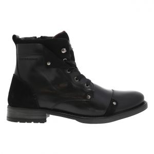 Redskins Bottines en cuir noires avec patch en velours cousus sur le col de la chaussure et contrefort