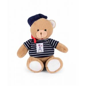 Doudou et Compagnie Ours Marinière Tour Eiffel - 28 Cm - Collection Amour de Paris - Avec Béret & Écharpe Rouge - Doudou Peluche Doux - Idée Cadeau Souvenir Paris pour Enfants Adultes - SP4286