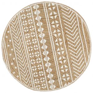 VidaXL Tapis fait à la main Jute avec imprimé blanc 120 cm