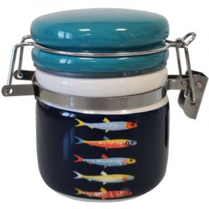 Pot &agrave; sel herm&eacute;tique en fa&iuml;ence avec cuill&egrave;re en bois