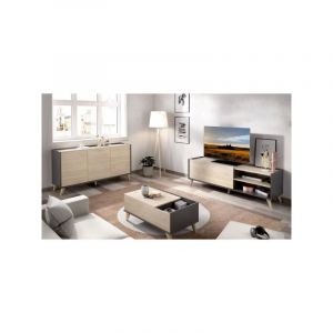Ensemble meuble TV table basse buffet NESS Mélaminé Style scandinave Chene naturel et g