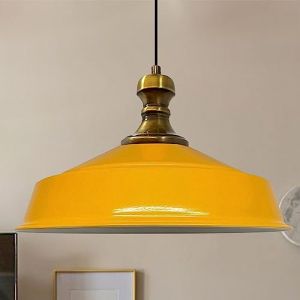 Suspension Industrielle en Métal Jaune Peint à la Main – Lustre Vintage E27 Ø41 cm pour Salon, Chambre ou Salle à Manger