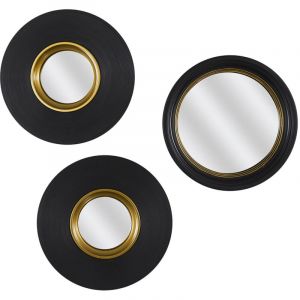 Altobuy - Lot de 3 Miroirs Convexes Ronds Noir et Or