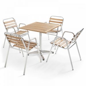MobEventPro Oviala - Ensemble terrasse, table carrée et 4 fauteuils en bois et aluminium Times Square - Gris - Gris