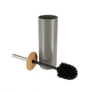 Tendance Brosse WC avec support Gris et couvercle Bambou - Gris/Bambou