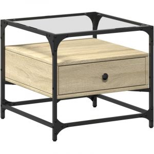 VidaXL Table basse et dessus en verre chêne sonoma 50x50x45 cm acier, table d'appoint, table de salon, table à thé, bout de canapé, table d’extrémité