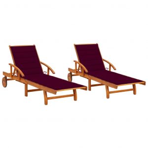 VidaXL Chaises longues 2 pcs avec coussins Bois d'acacia solide Rouge