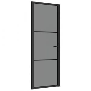 Image de VidaXL Porte intérieure 76x201,5 cm Noir Verre ESG et aluminium