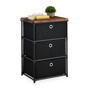Relaxdays Commode, avec 3 tiroirs en Tissu, Structure en métal, 65x43x33 cm, pour Le Salon ou l'entrée, Noir et Marron