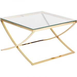 Beliani Table Basse en Acier Inox Doré Finition Brillante et Verre de Sécurité 45 x 70 cm Max 20 Kg Ringgold