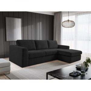 Meublesline Tendencio - Canap&eacute; d'Angle tinio l Noir en Velours C&ocirc;t&eacute;l&eacute;