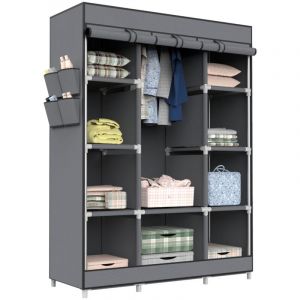 Armoire en tissu triple avec crochets et boucles blanc/gris 128x45x169cm - Gris/Blanc