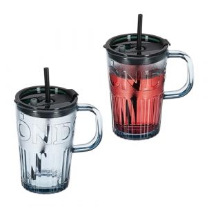 Relaxdays Jarre avec Paille, Couvercle et Anse, lot Pratique de 2, Volume : 450 ML, pour Votre Smoothie, Grise