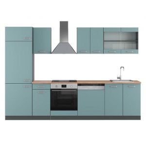 Vicco cuisine R-Line, Bleu-gris/anthracite, 300 cm, PT Ch&ecirc;ne