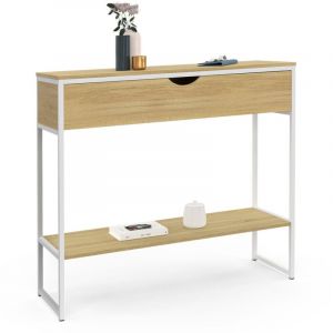 Idmarket Console 1 tiroir DETROIT 1 étagère design industriel bois et métal blanc