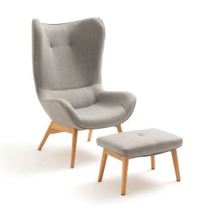 Fauteuil à oreilles et son repose pieds, Crueso Gris Clair Taille Taille Unique