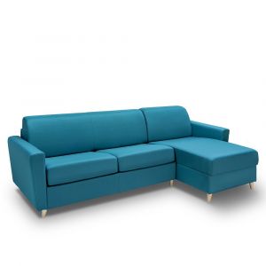 Image de Italian Spirit Canapé d'angle VIRGOLA convertible EXPRESS 120 cm matelas 16 cm tissu bleu turquoise - bleu