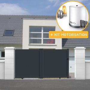 Image de Packit Portail aluminium coulissant plein Gris en kit Motorisation FREEVIA SOMFY dimension L.3500 (entre piliers) X H.1700 mm