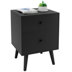 Giantex Table de Chevet, Table de Nuit &agrave; 2 Tiroirs en Bois d&rsquo;H&eacute;v&eacute;a Massif de Style Moderne 45 x 39,5 x 62 CM, Noir