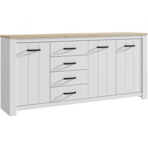 Buffet ELARA Forte - 206 x 95,7 x 42,2 cm, plateau ch&ecirc;ne et corps blanc mat