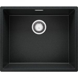 Evier Sous Plan 56 x 47 cm Evier en Granit 1 bac + Siphon Classique, Lavabo Cuisine de Primagran Graphite - black#white