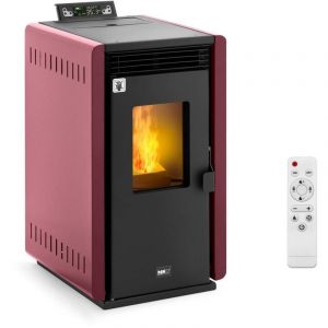 MSW Poêle à granulés 60 m² 35 °c / 20 h 6000 w Minuterie 5 niveaux Noir/rouge