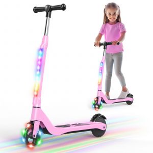 Trottinette Electrique Pour Enfants 6-14 Ans - Écran Led - Néons Colorés - Hauteur Réglables Cadeau Idéal-Yd531-Rose