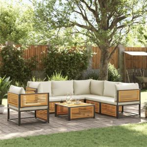 VidaXL Salon de jardin avec coussins 7 pcs bois massif d'acacia, ensemble de canapés d'extérieur, canapé modulable, canapé de jardin en bois