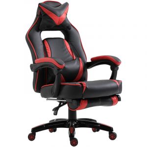 Homcom Fauteuil de bureau manager grand confort style baquet racing gamer pivotant inclinable avec coussins et repose-pieds simili cuir
