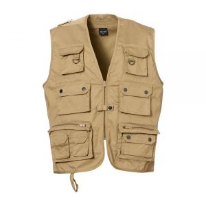 Mil-tec Veste de Chasse/pêche avec 14 Poches et Fonction d'alimentation d'extérieur Gilet Plusieurs Couleurs - Marron Claire- 3XL