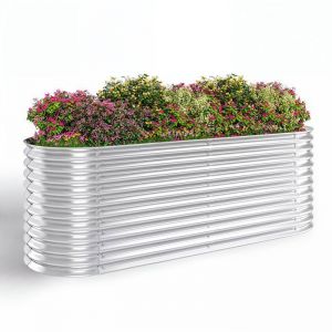 Bealife - Jardinière Ovale 240x80x80 cm Jardin Potager Acier Lit de Jardin Surélevée avec Base à Filet Métallique Anti-insectes Argenté