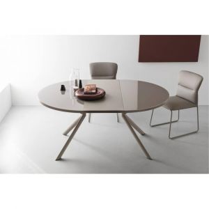 Image de Inside75 Table de repas extensible ronde TULIPE QUATTRO 120/165cm en verre sérigraphié