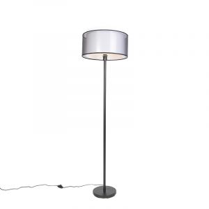 Qazqa Lampadaire design noir avec abat-jour noir et blanc 47 cm - Simplo