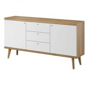 Image de Calicosy Buffet scandinave 2 portes et 3 tiroirs Prysk - Blanc - 160 cm X 40 cm X 83 cm