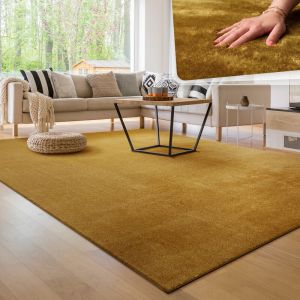 Paco Home - Tapis de salon Unicolore Lavable Pile courte et douce 140x200 cm, Jaune