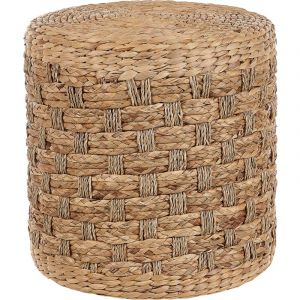 Beliani Pouf de Style Boho Tissé Main Rond Ottoman en Herbes Marines et Jacinthe d'Eau 40 cm Naturel Basslet
