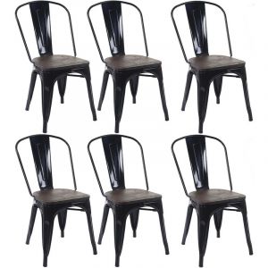 Décoshop26 6 chaises de salle à manger style industriel factory métal noir et assise en bois CDS04641