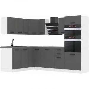 Belini Cuisine Equipee Complete MELANIE Meuble de Cuisine Complets. L-Forme Cuisine. Avec Plan de Travail, argent mat