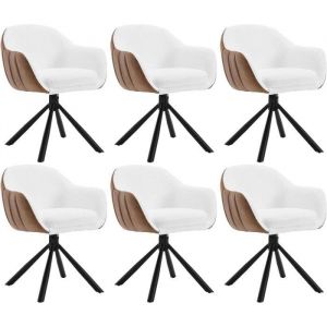 WOLTU 6x Chaise Salle à Manger Pivotante à 360°, Chaise de Cuisine Scandinave en Chenille, Pieds en Métal, Blanc W0ATT0171-6
