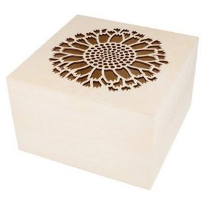 Artémio Boîte carrée 15,8 x 15,9 x 10 cm Bois ajouré Tournesol