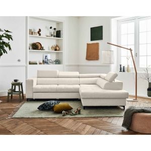 Canapé d'angle droit convertible 5 places en tissu beige