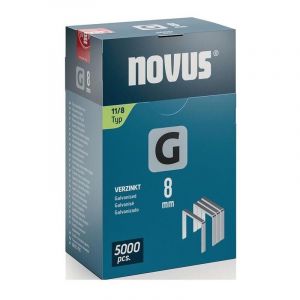 Novus TOOLS Agrafes en fil plat 8 mm de type 11, grand boîte avec 5000 pièces, agrafes galvanisée pour la fixation de films plastiques, bardeaux bitumés, étiquettes, papier, contrecollages en alu