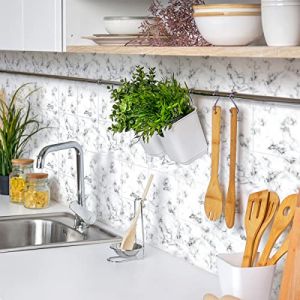 Sticker Mural Carrelage adh&eacute;sif Cuisine Salle de Bain - 24 Stickers CARRELAGES Effet MARBRE Noir ET Blanc - 24stickers10x10cm