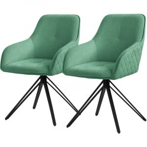 2x Chaise de salle à manger vert pivotante fauteuil rembourrée de salon