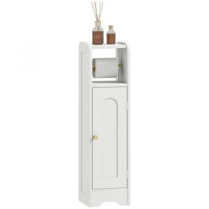 Homcom Support papier toilette - armoire pour papier toilette - 2 niveaux + rouleau papier effet bois blanc