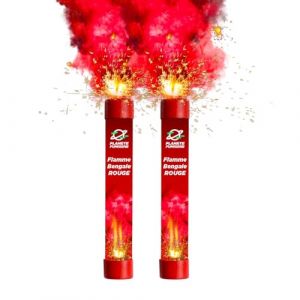 PLANETE FUMIGENE Lot de 2 Fumigènes Flamme de Bengale ROUGE VIF - Torche durée 40 secondes - Allumage à Mèche