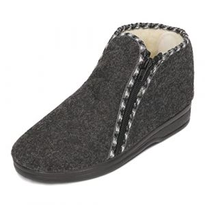 Chaussons Bottes Hautes à Cheville Femmes - BAWAL - Feutre et Laine - Gris Zip - Adulte